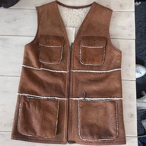 Brown Shearling Vest with Pockets